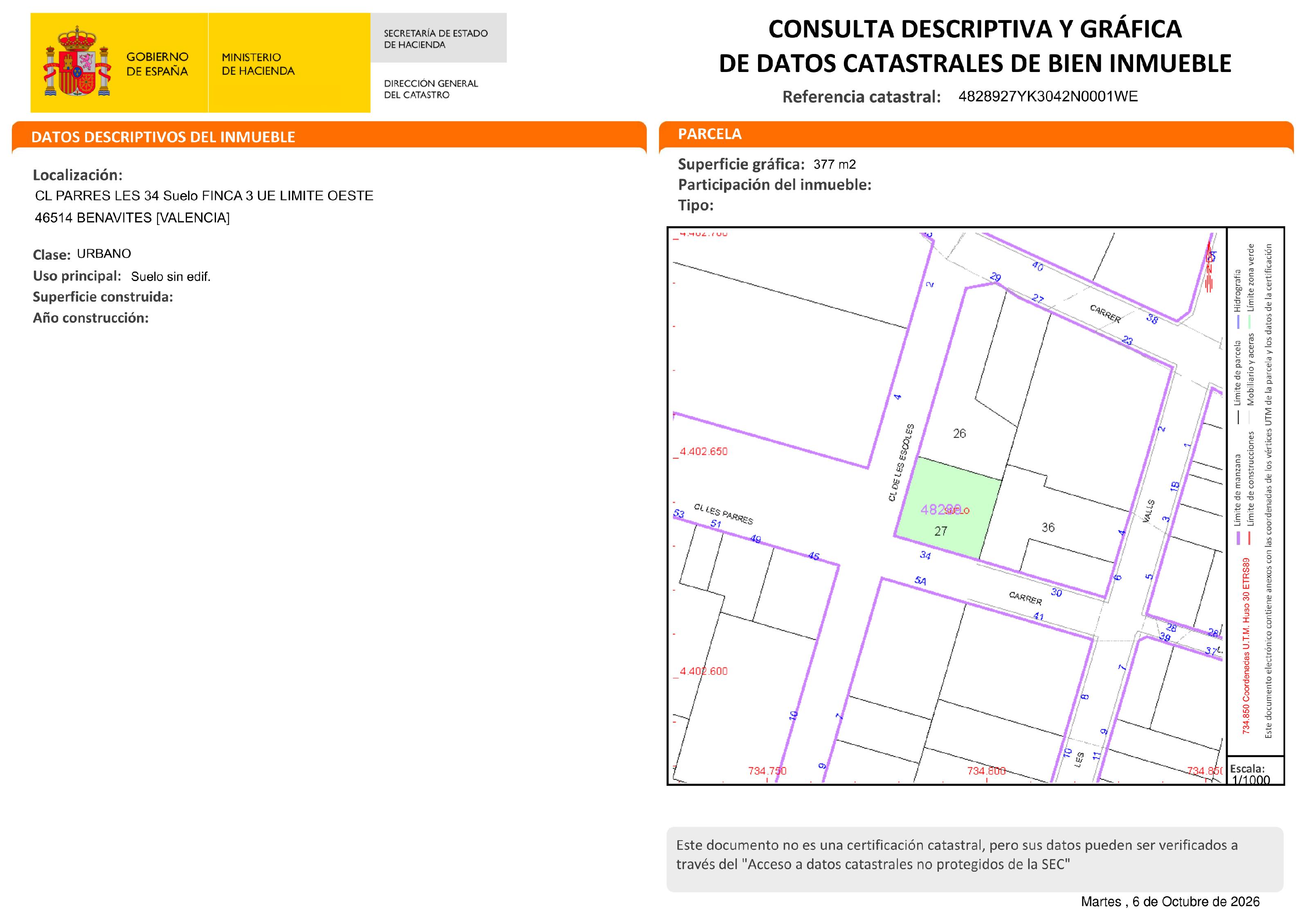 Imagen 3 Solar Urbano en venta en Benavites / A lado de la cancha cubierta de balonmano y baloncesto