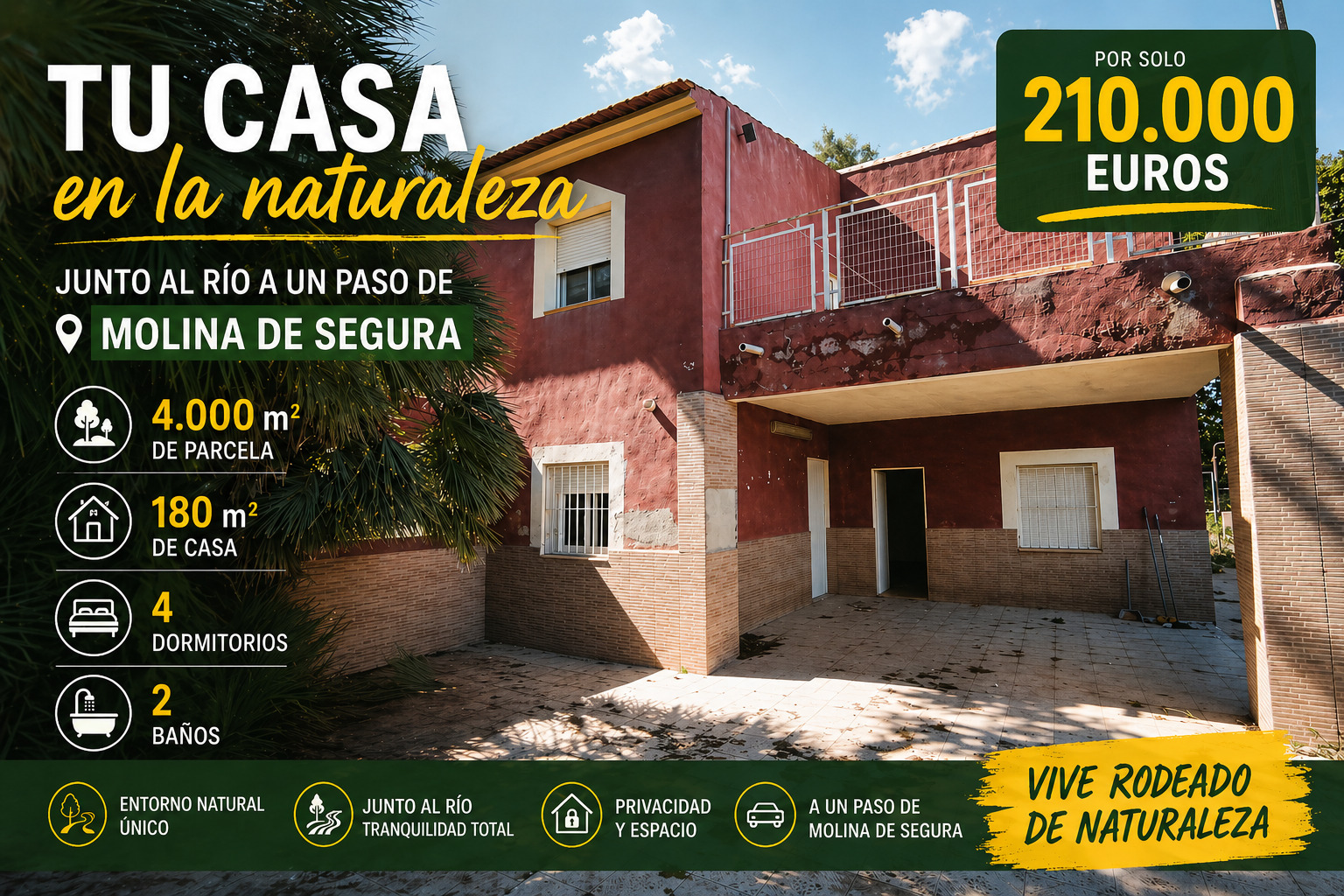 Imagen 1 Casa Aislada en venta en Alguazas / Casa junto al río con parcela de 4000 metros 