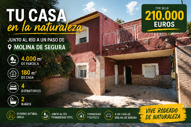 Imagen 1 Inmueble 302229 - Casa Aislada en venta en Alguazas / Casa junto al río con parcela de 4000 metros 